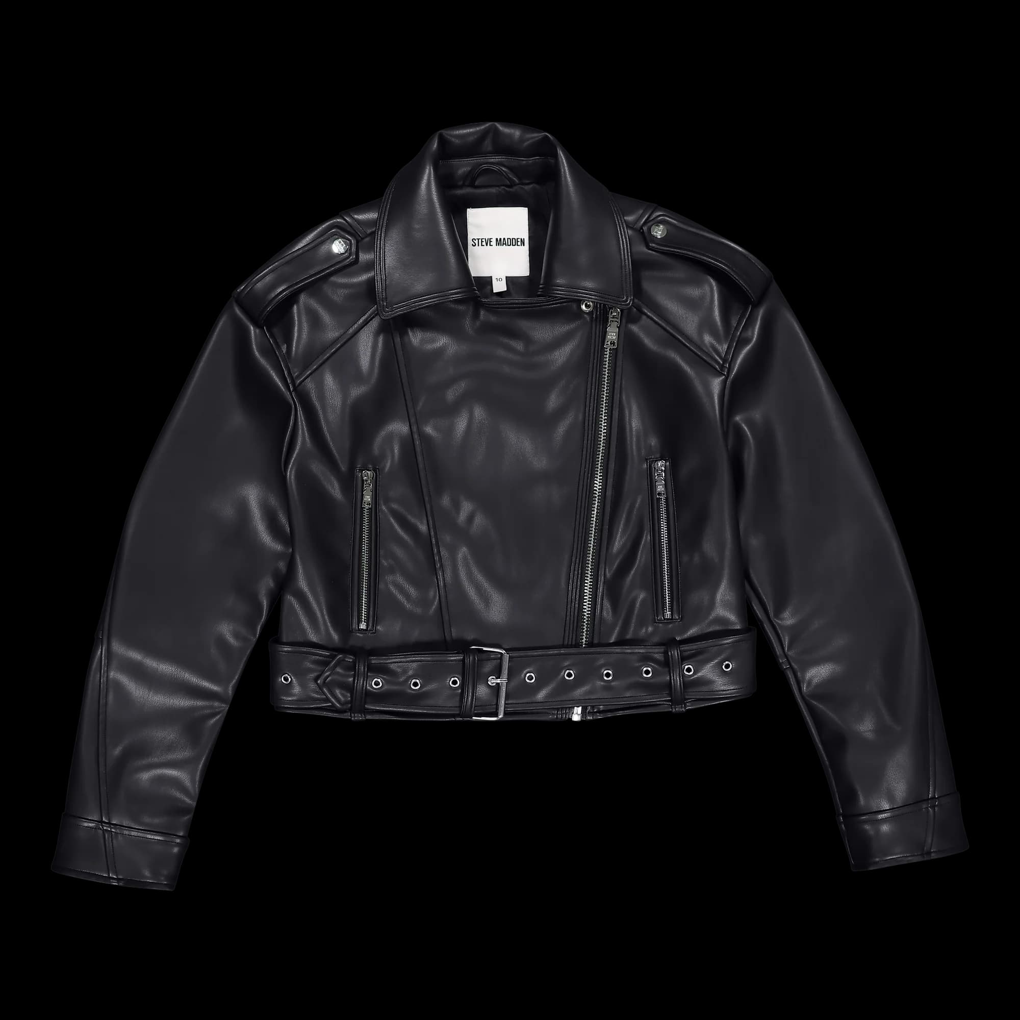 LAURA BLACK VEGAN LEATHER BIKER JACKET