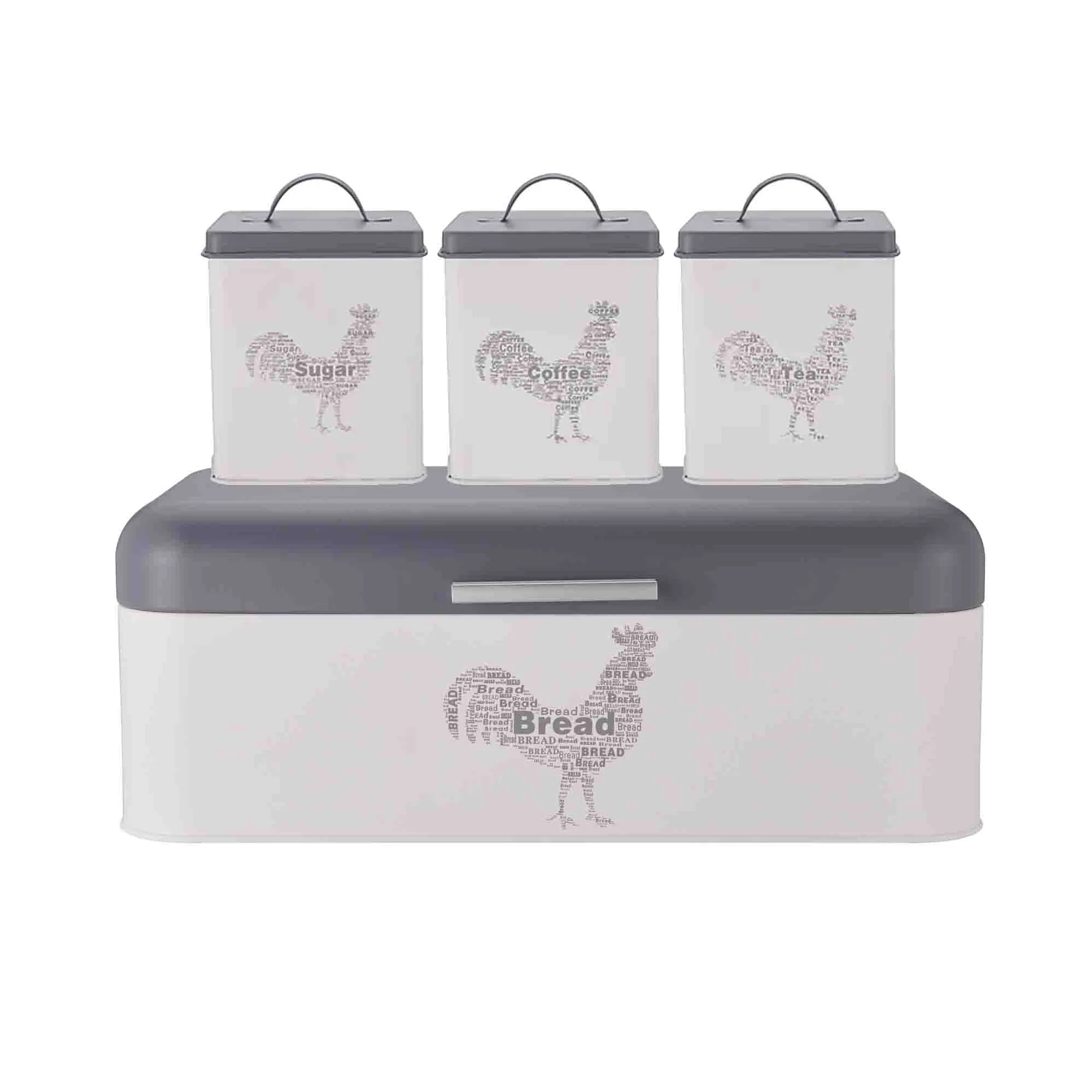 CH 4 Piece Rooster Canister Set Grey & White