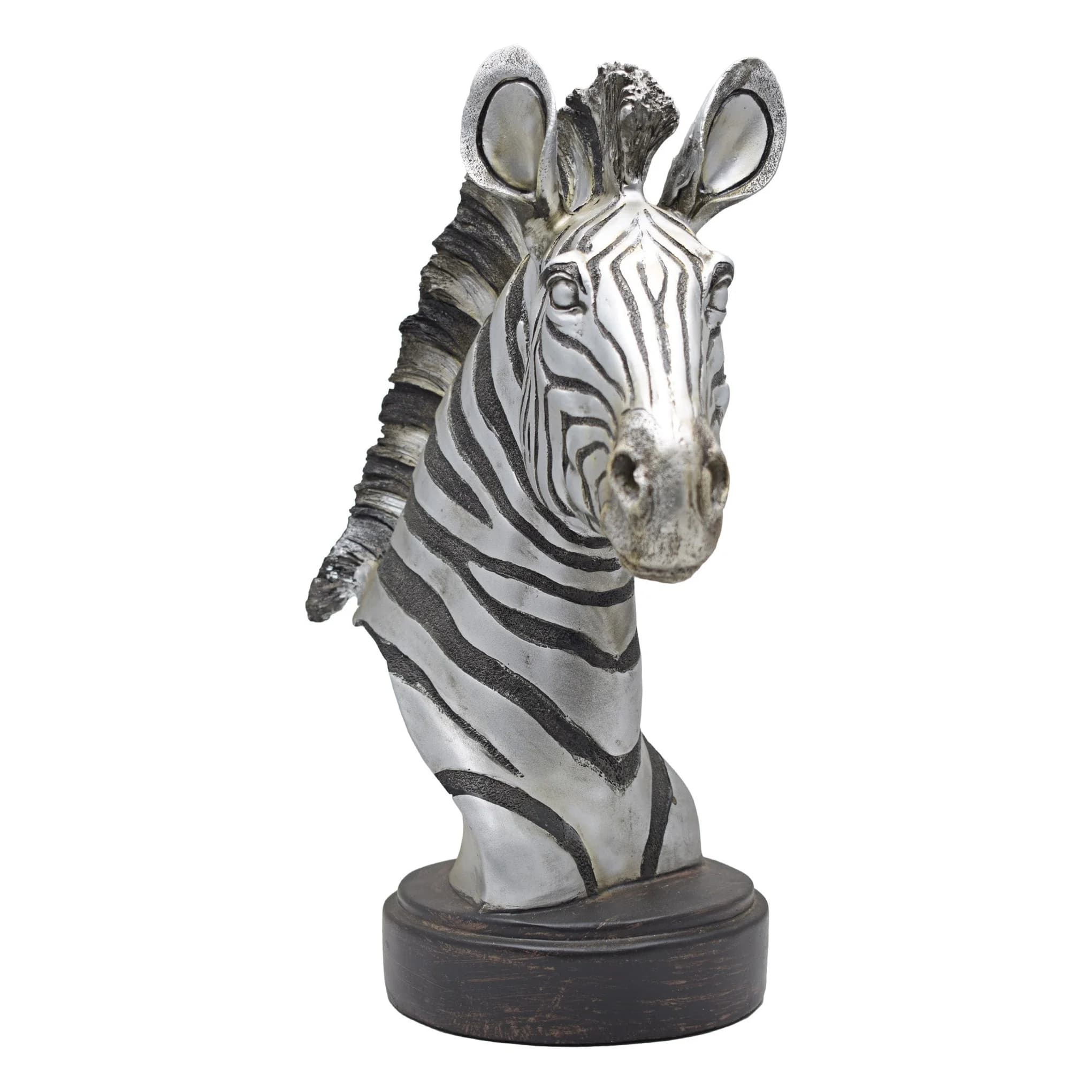 Urban Decor Antique Zebra Head On Pillar 46cm - Silver
