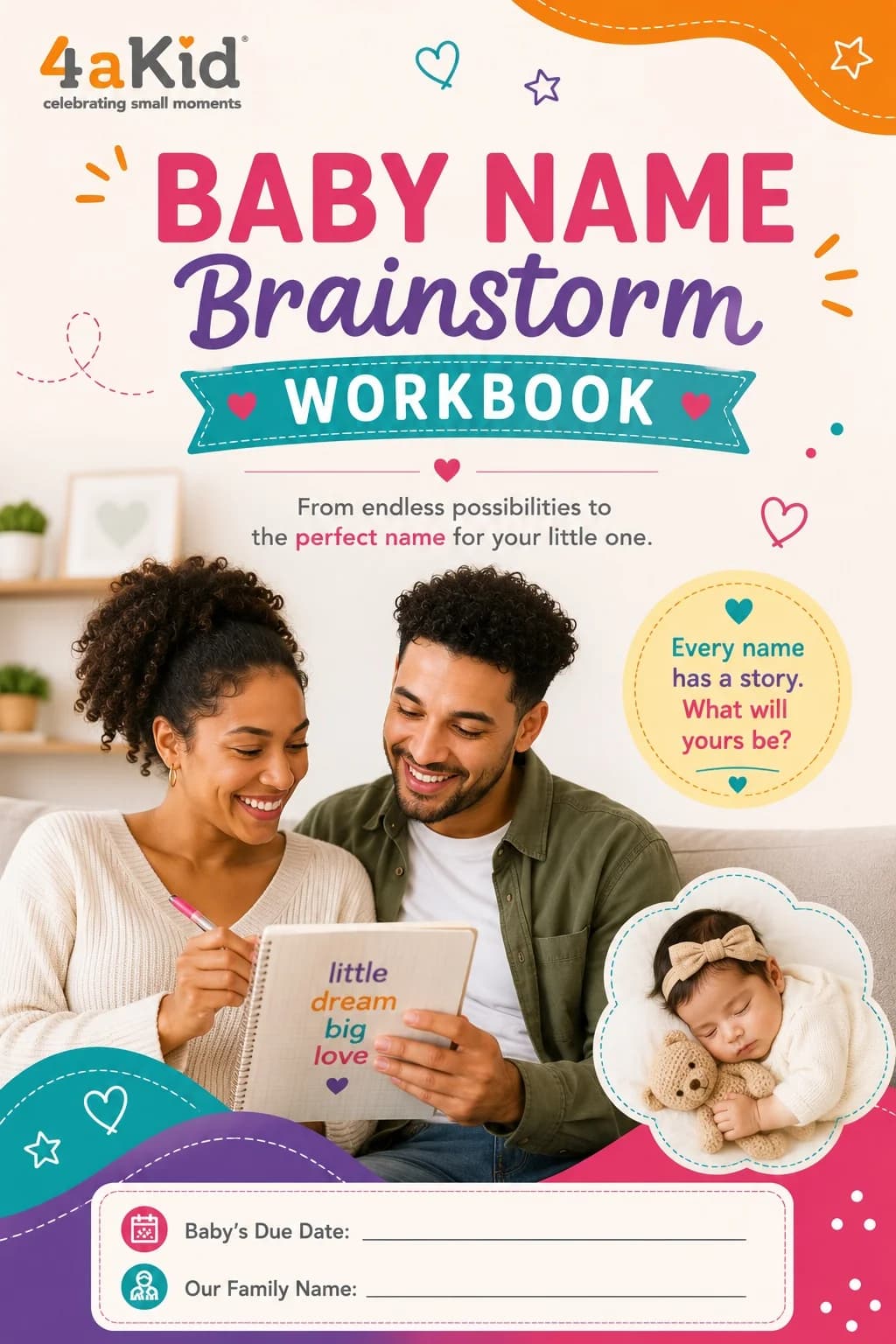 4aKid Baby Name Brainstorm Workbook | Printable Baby Name Planner