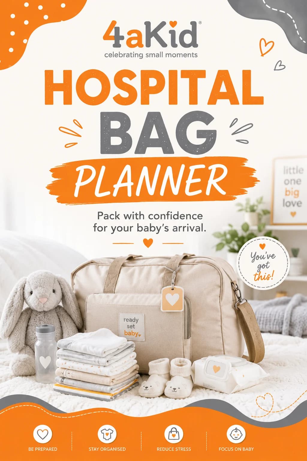 4aKid Hospital Bag Planner | Printable Hospital Packing Checklist for Mom, Baby & Birth Partner