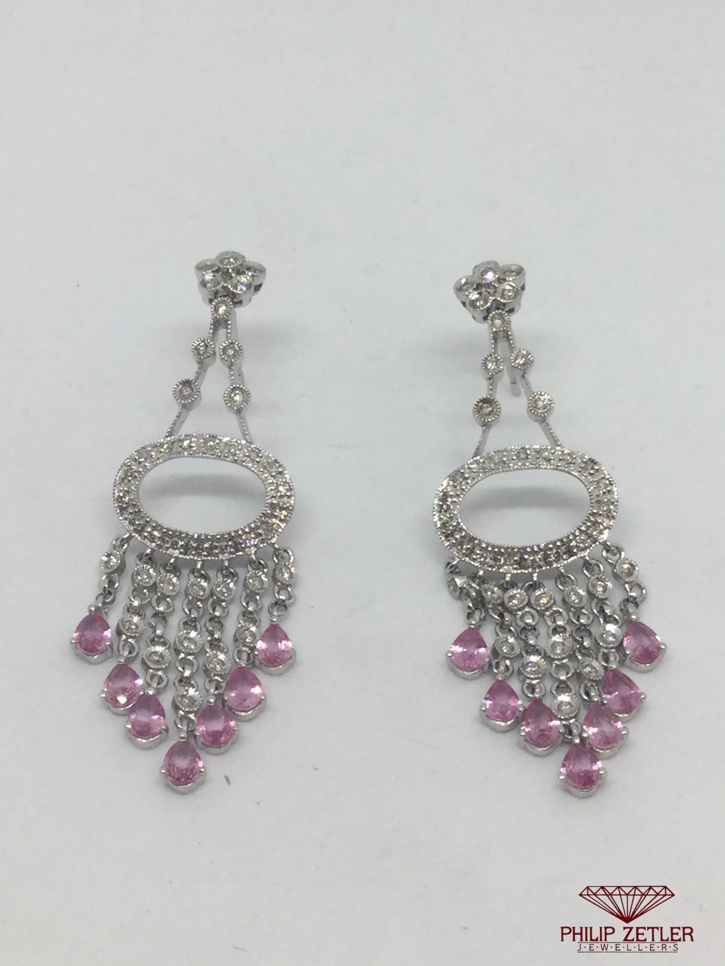 White Gold Diamond & Pink Sapphire Earings