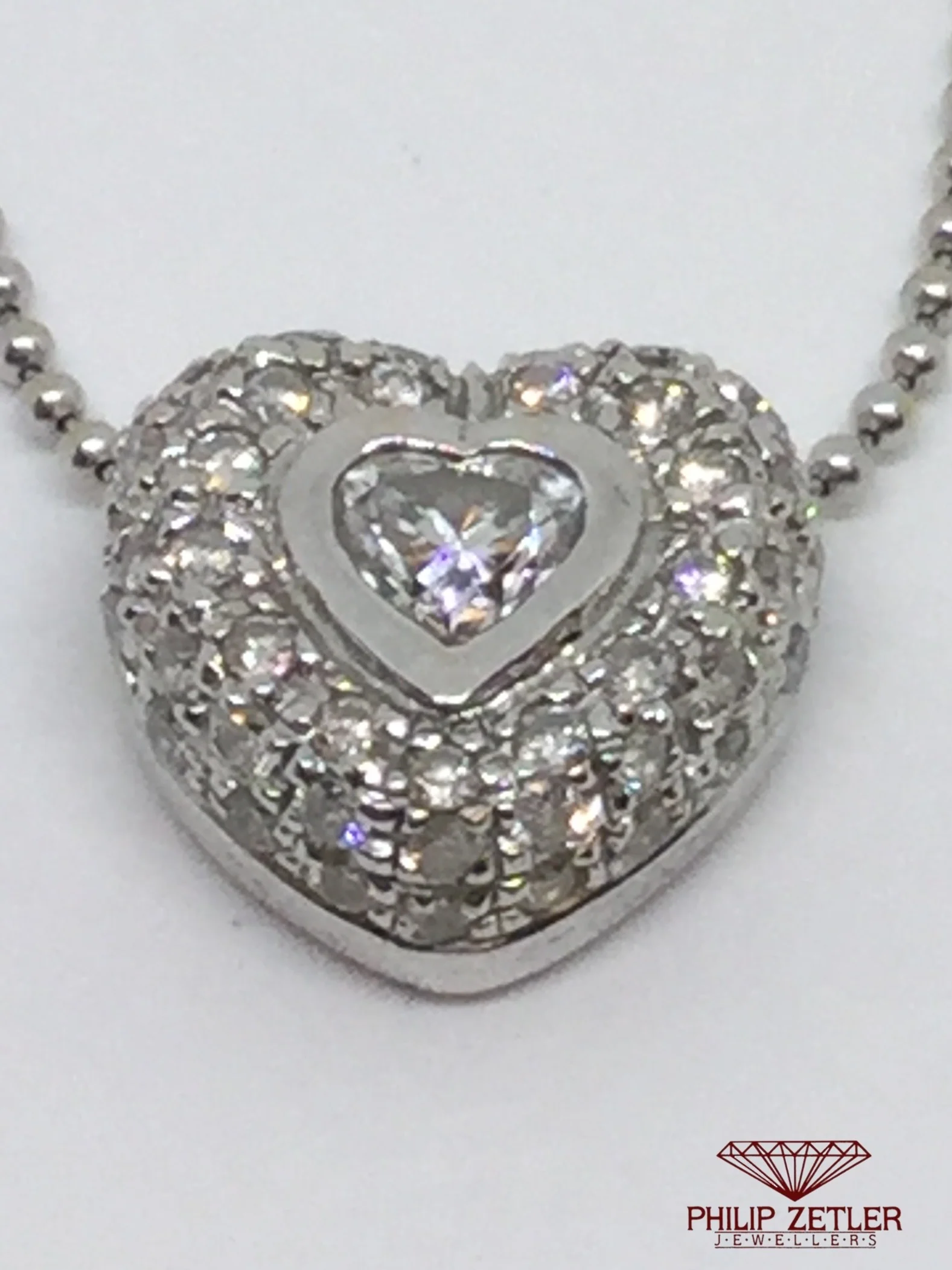18ct White Gold Diamond Heart Shaped Pendant