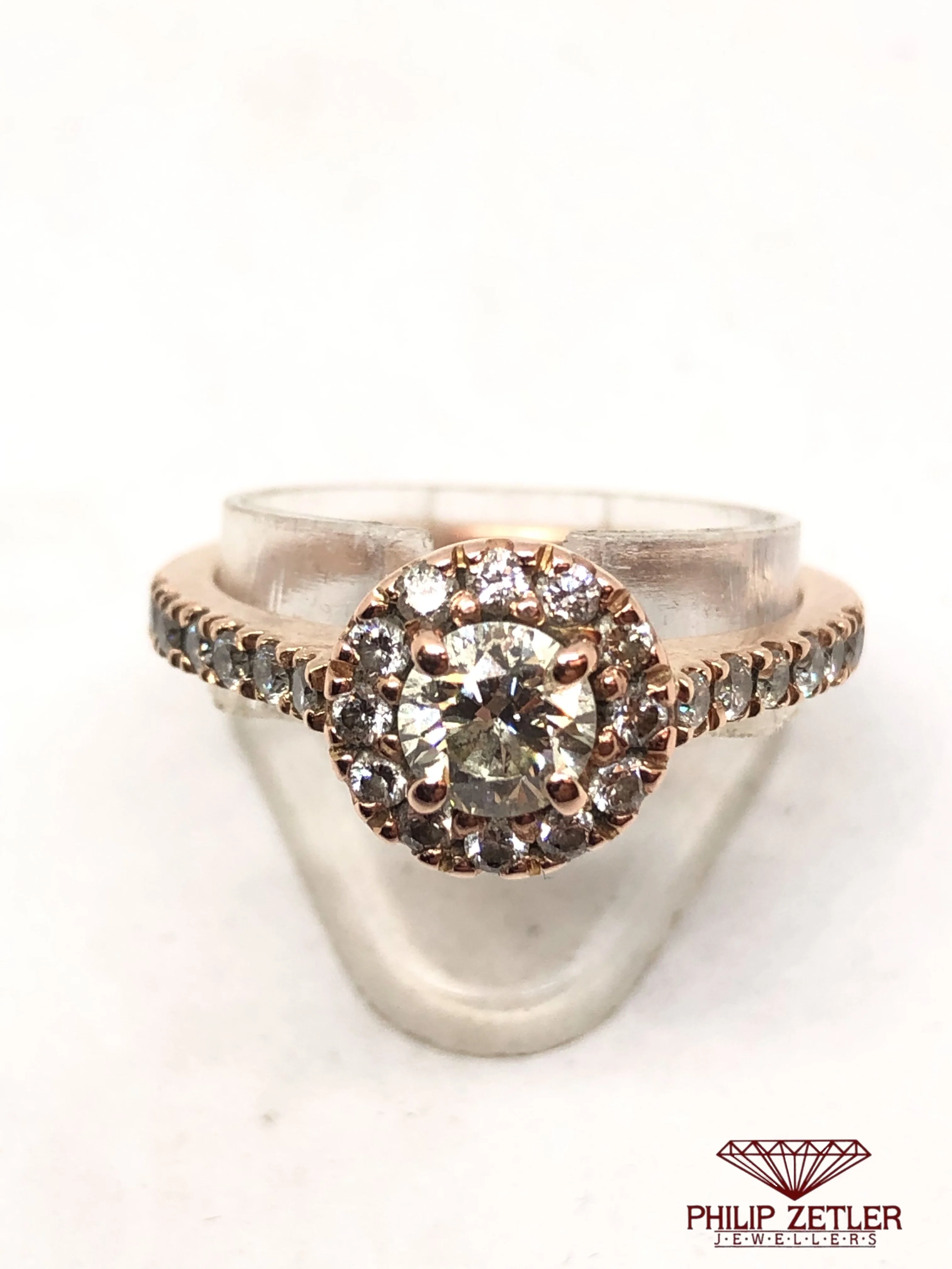 18ct Halo Rose Gold Diamond Ring  .