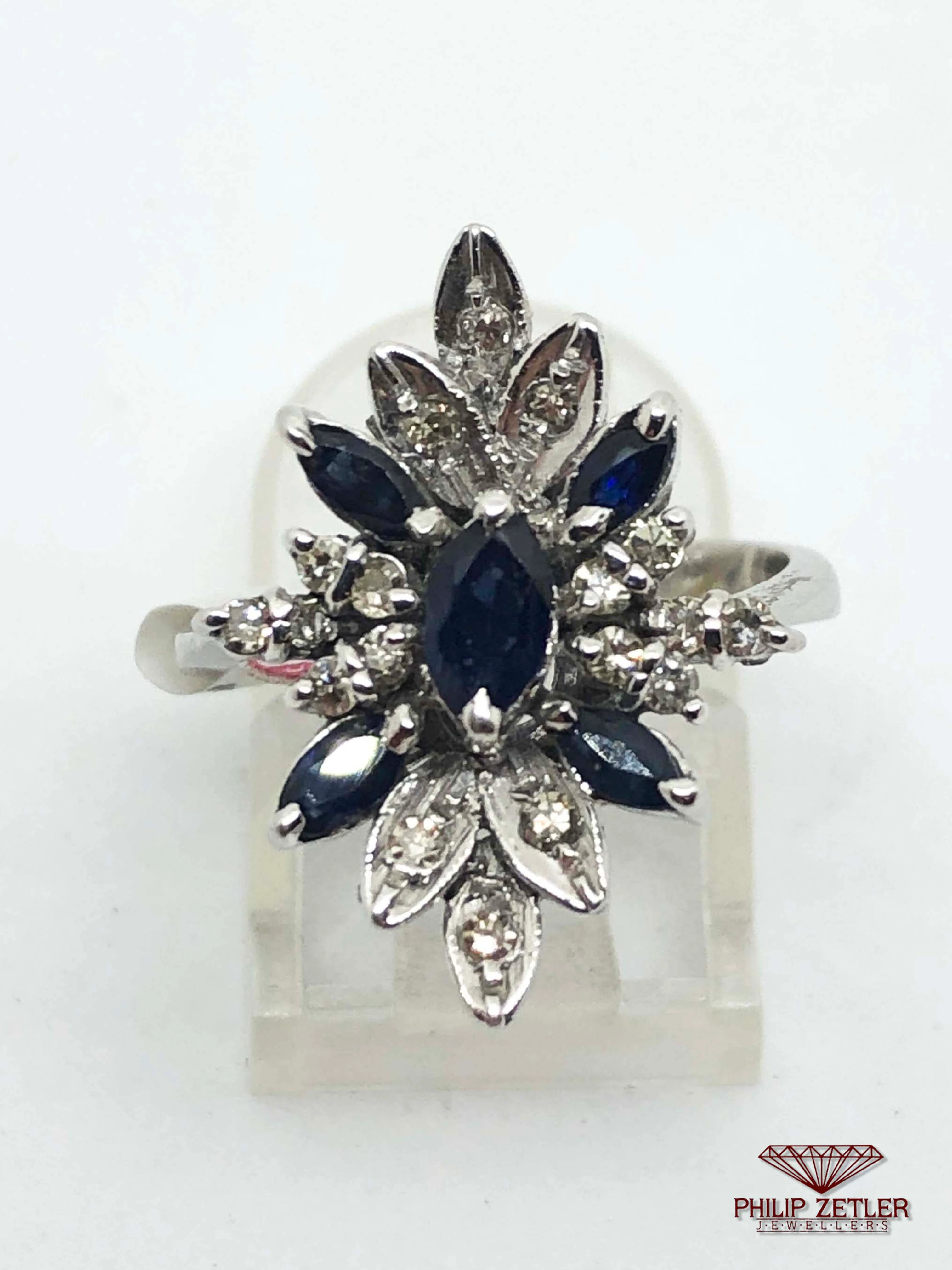 Marquise Cut Sapphire & Diamond Ring in White Gold