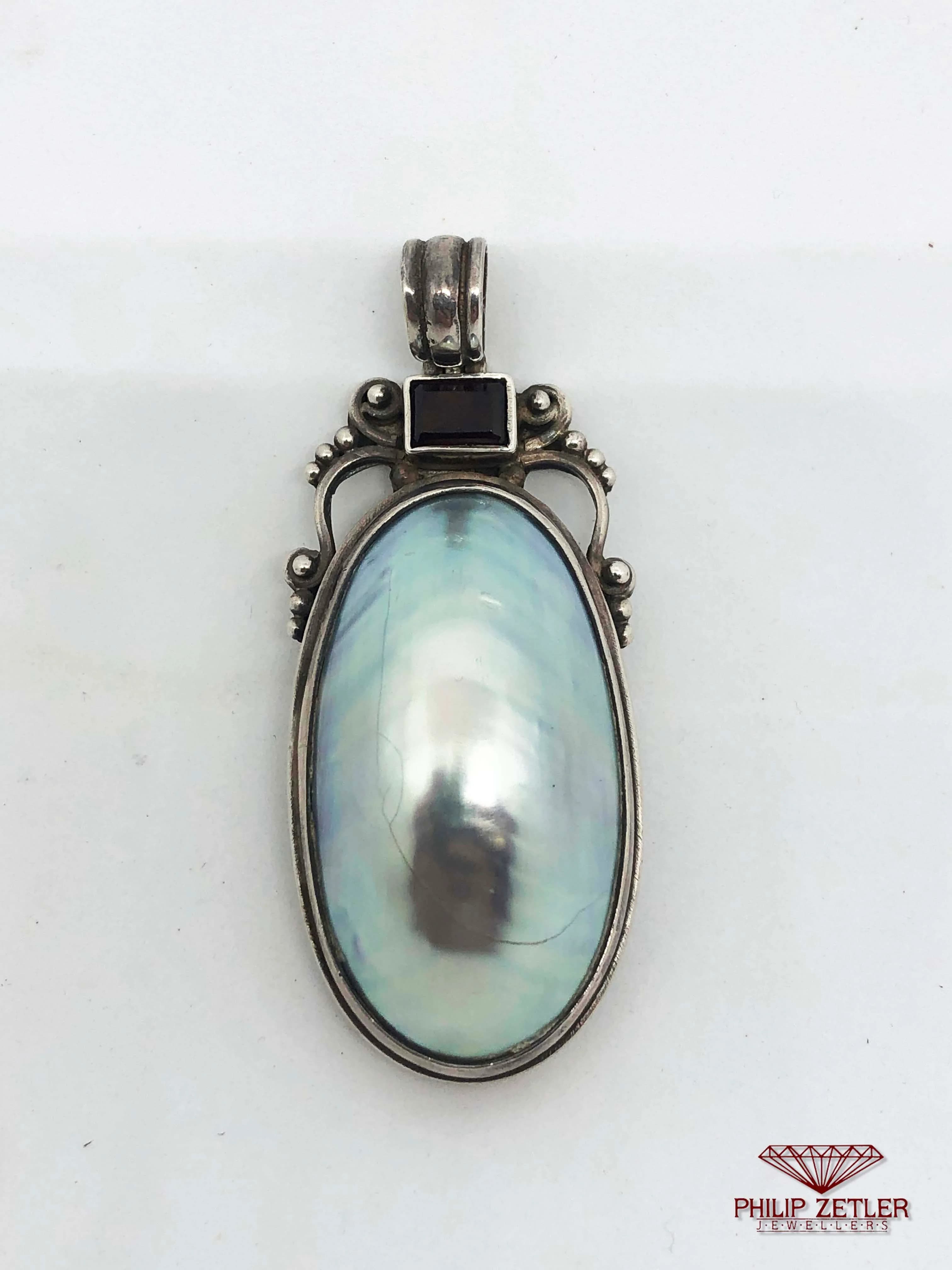 Silver, Mother of Pearl and Garnet Pendant