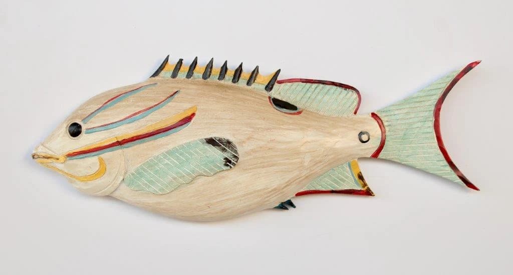 Medium Cream & Green Fish Wall Decor