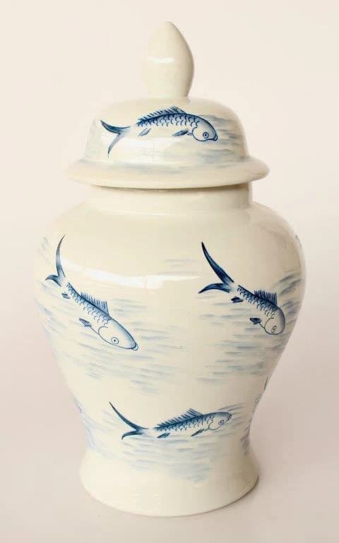 Blue & White Fish Ginger Jar