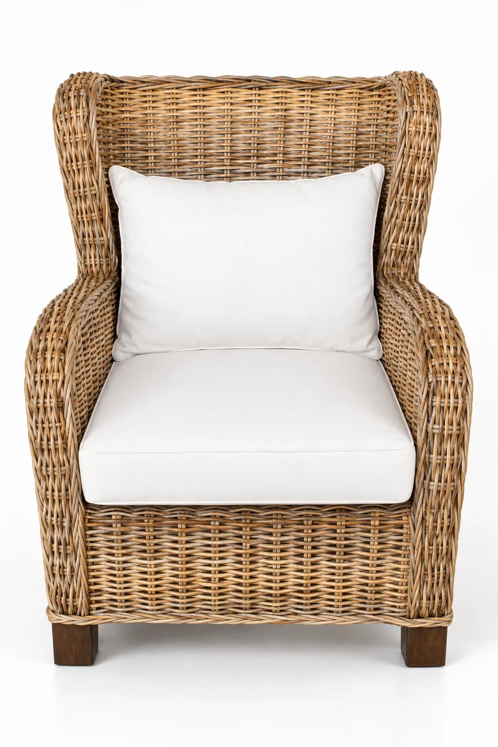Large Rattan Wing Back Chair with Cushions