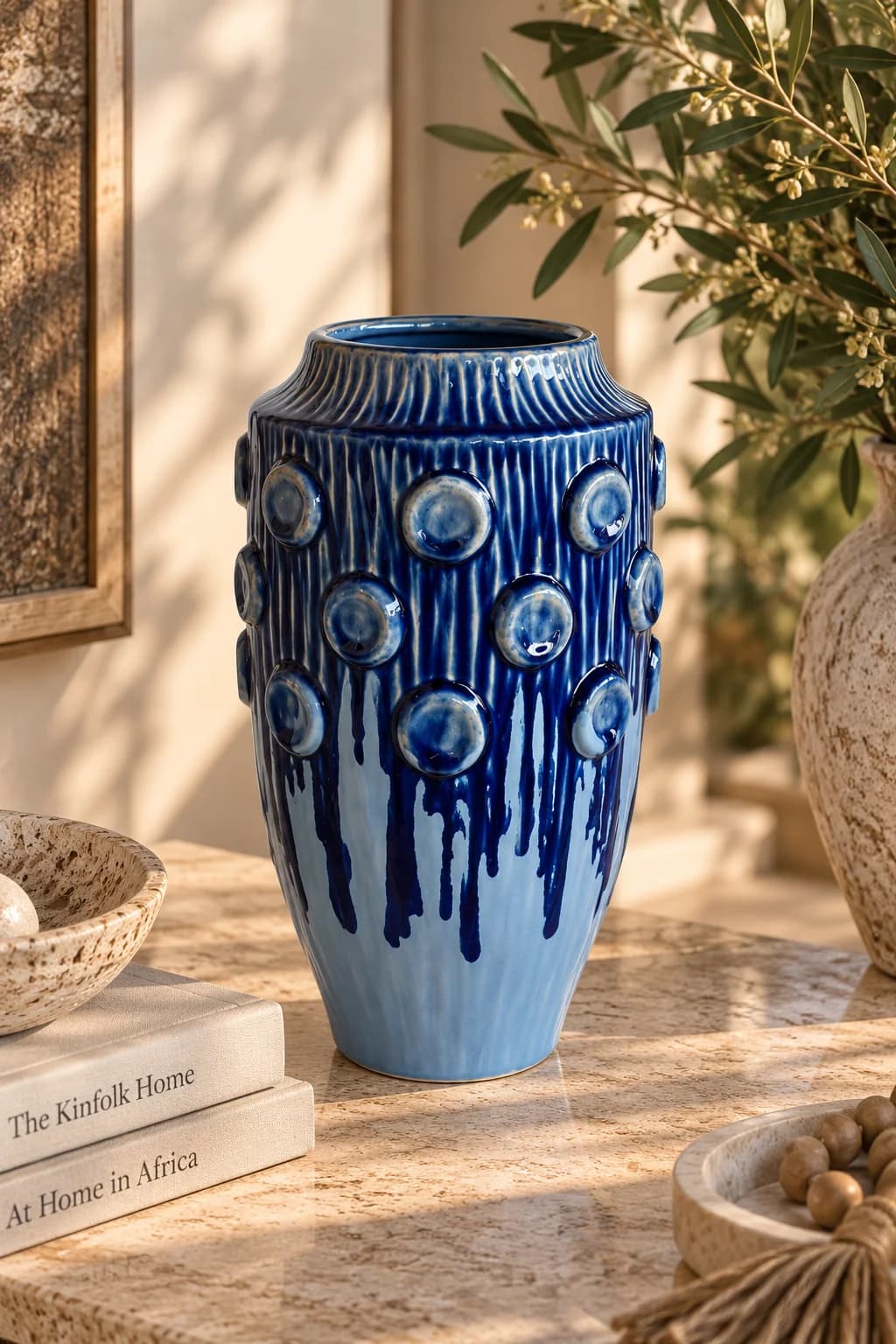 Large Periwinkle Blue Ceramic Dot Vase