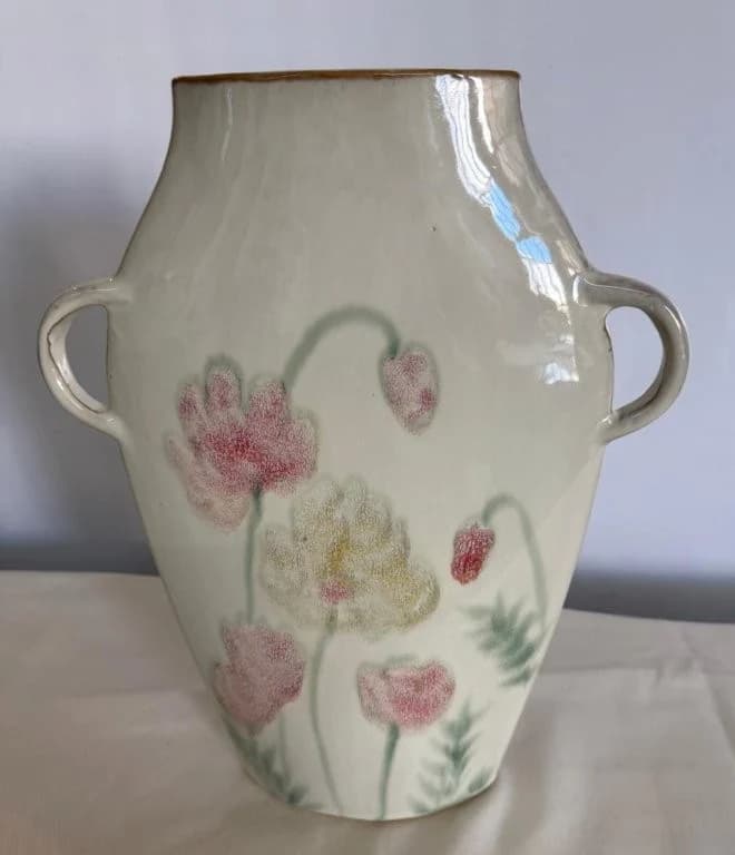 Tall Flat Foral Ceramic Vase