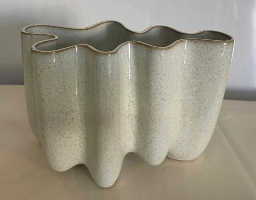 Off White Ruffled Ceramic Vase