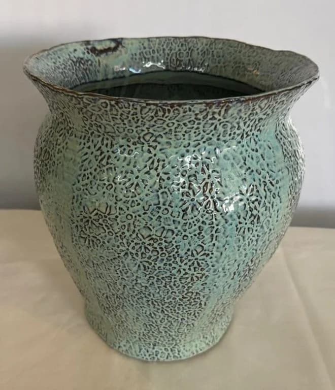 Large Aqua Flower Ceramic Vase