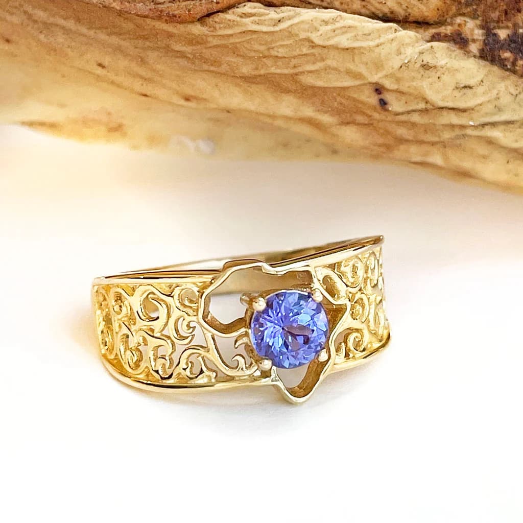 Filigree Africa Map Tanzanite Ring