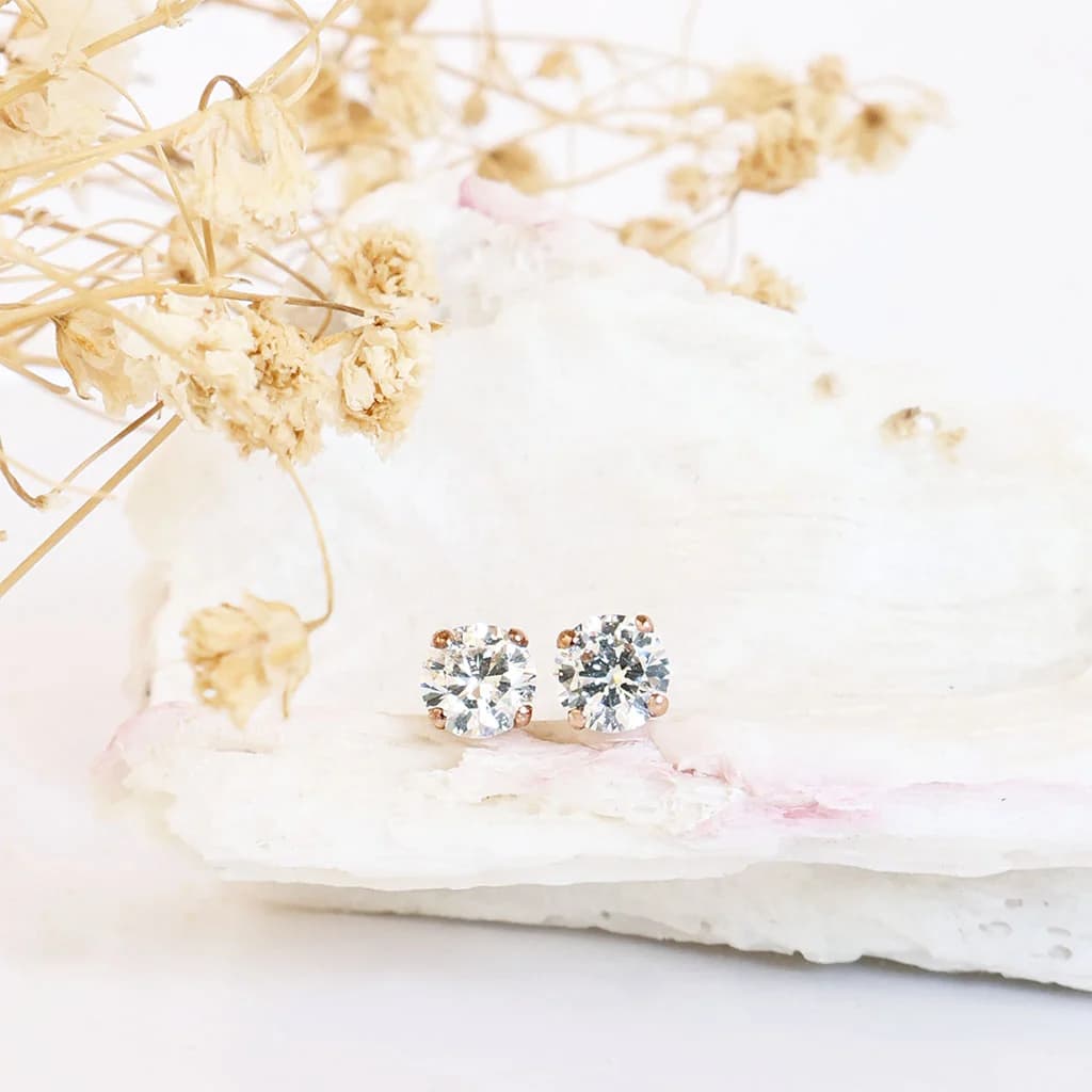 Timeless Rose Gold Four Claw Diamond Studs