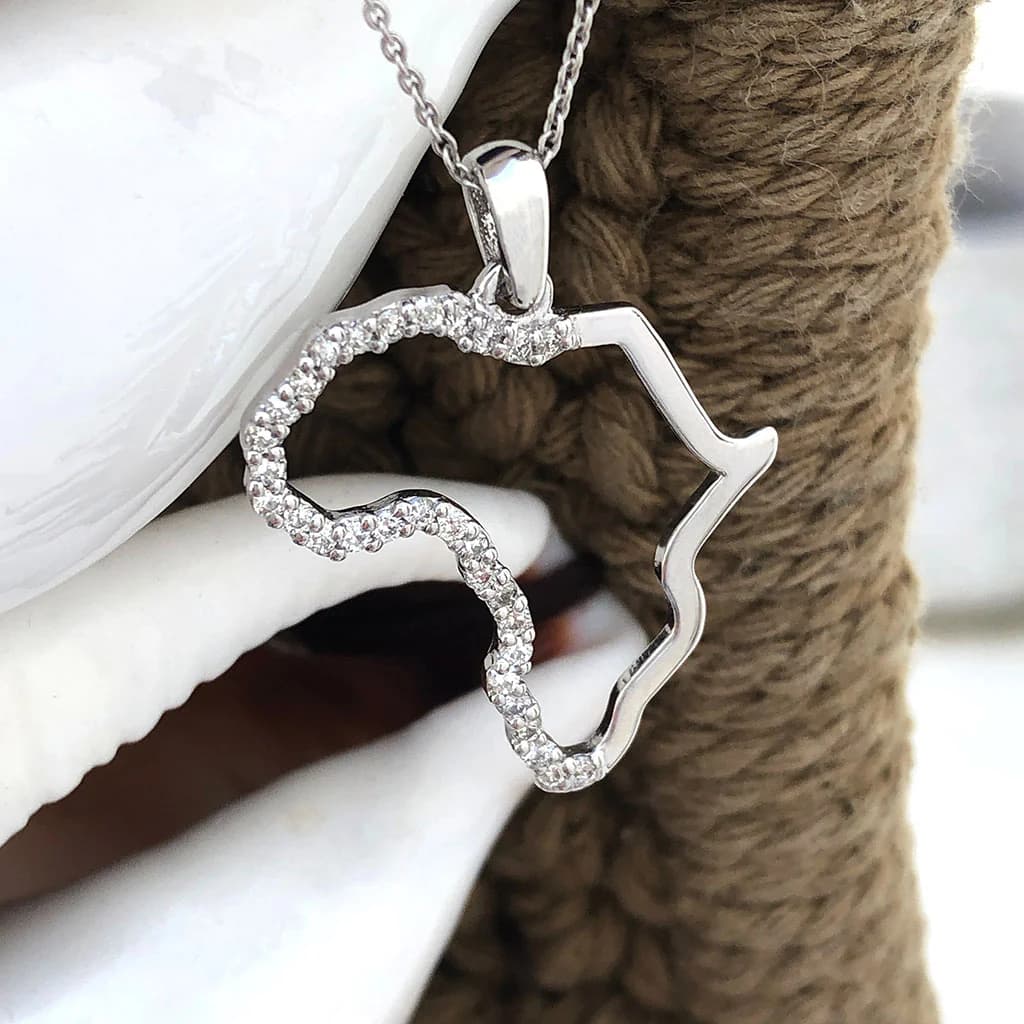 Diamond and White Gold Africa Map Pendant