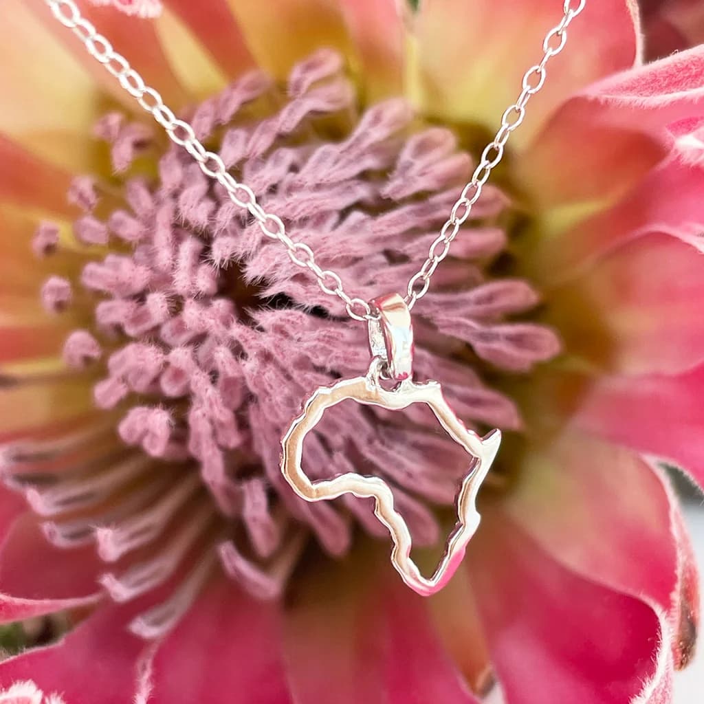 Silver Petite Africa Outline Pendant