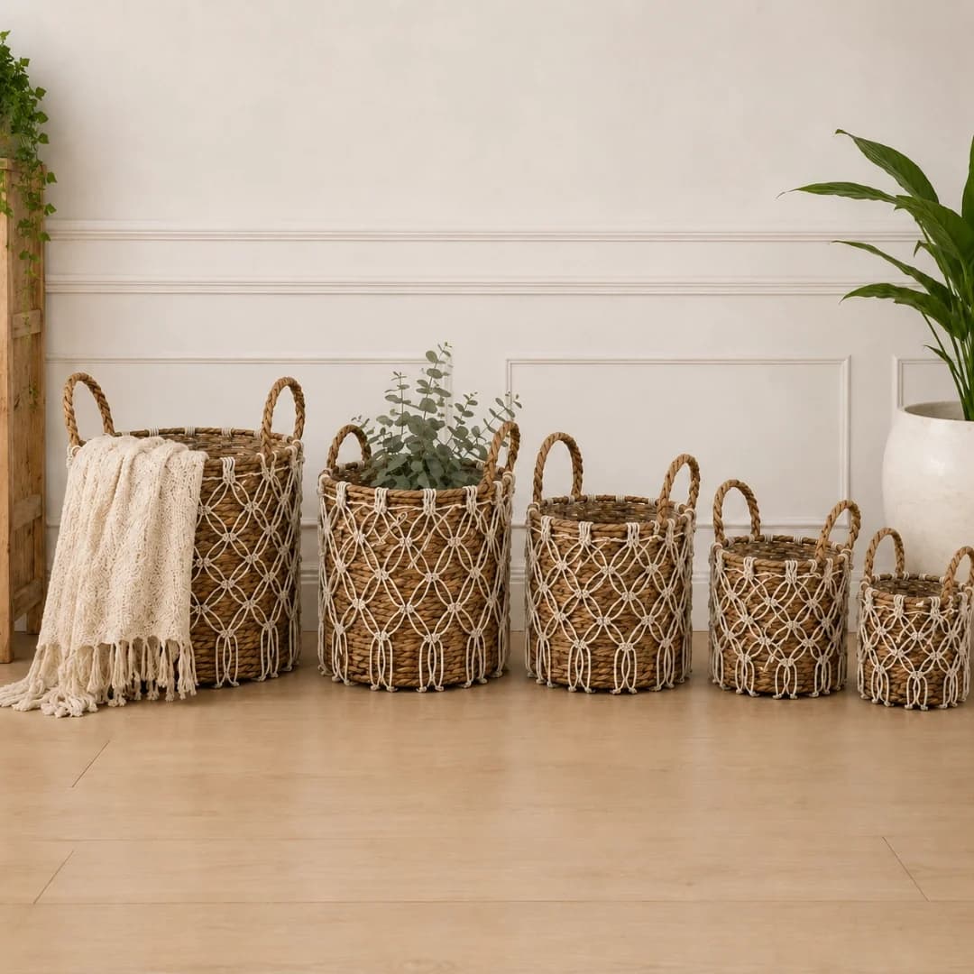 Woven Baskets (5 Pieces) - Macrame Overlay