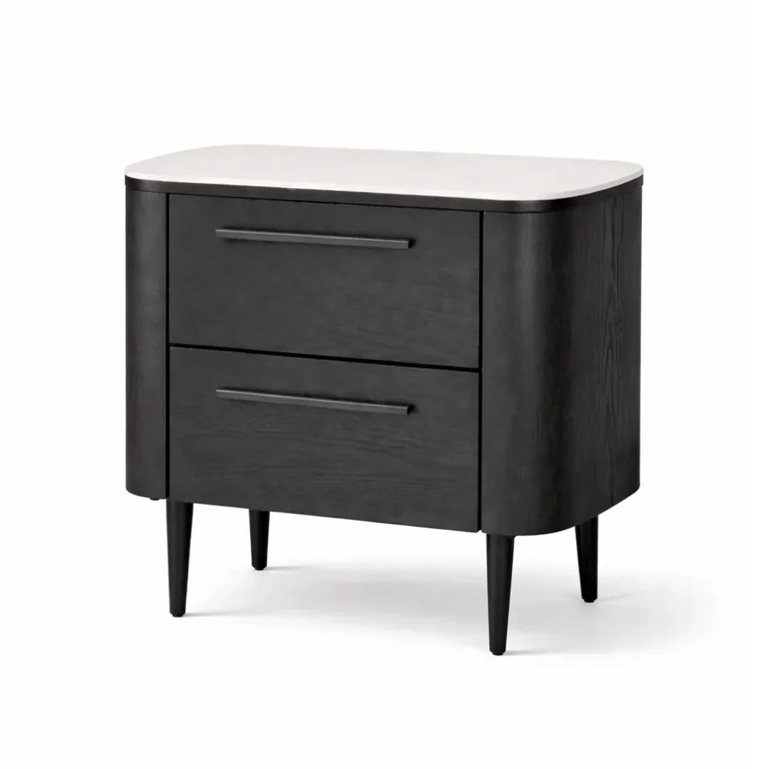 Noir Curved Bedside Table - Black | Dark Brown
