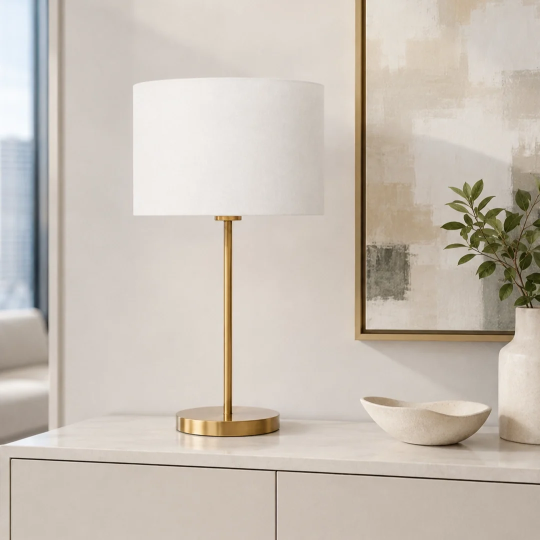 Solana Brass Table Lamp with White Linen Shade