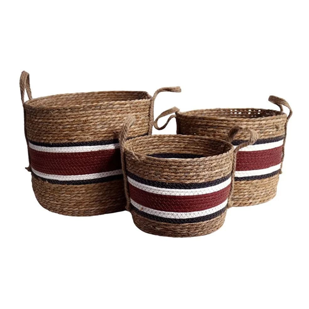 Ben Baskets Set Of 3 Crimson with Handle