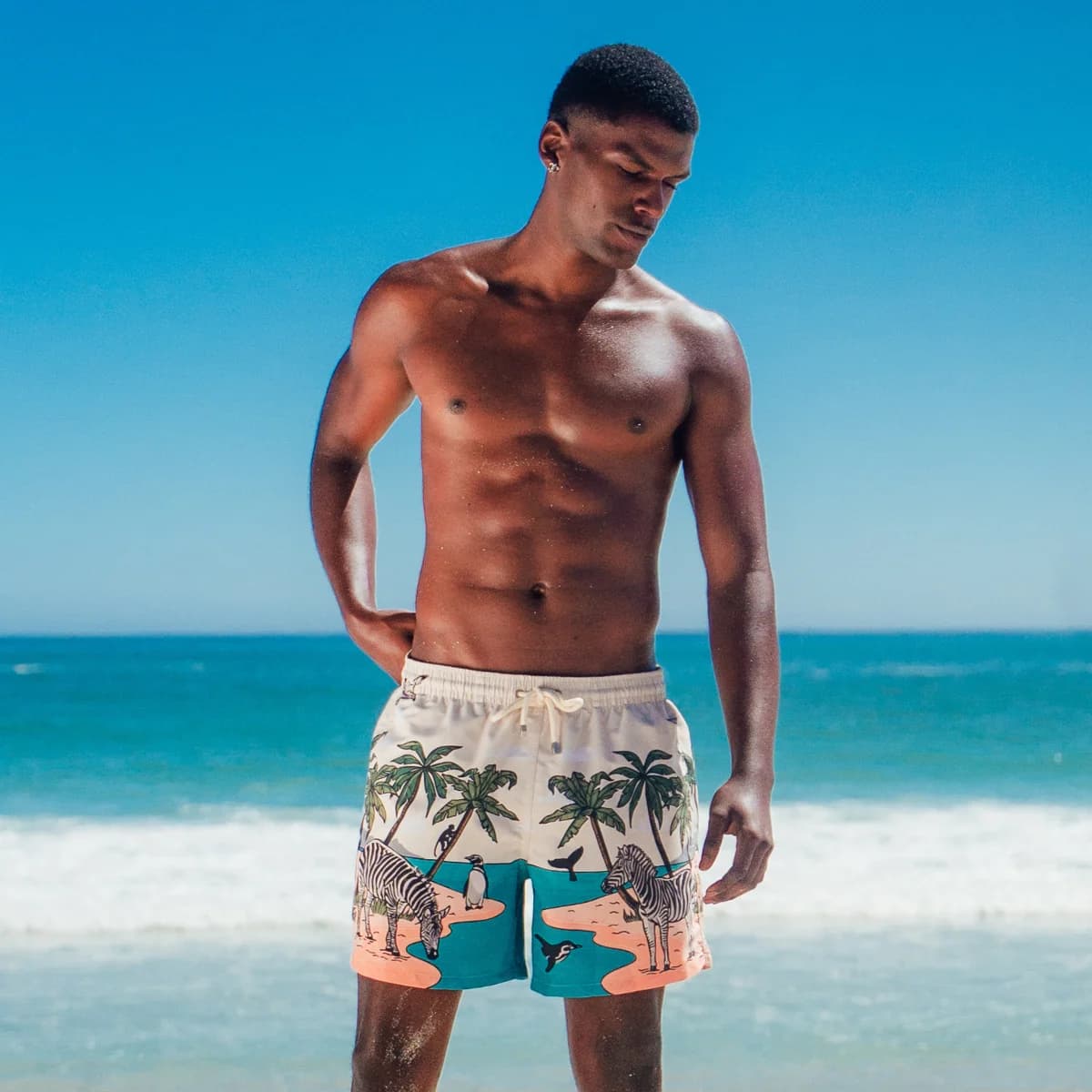 Mid-length Swim Shorts | Zebra / Cream