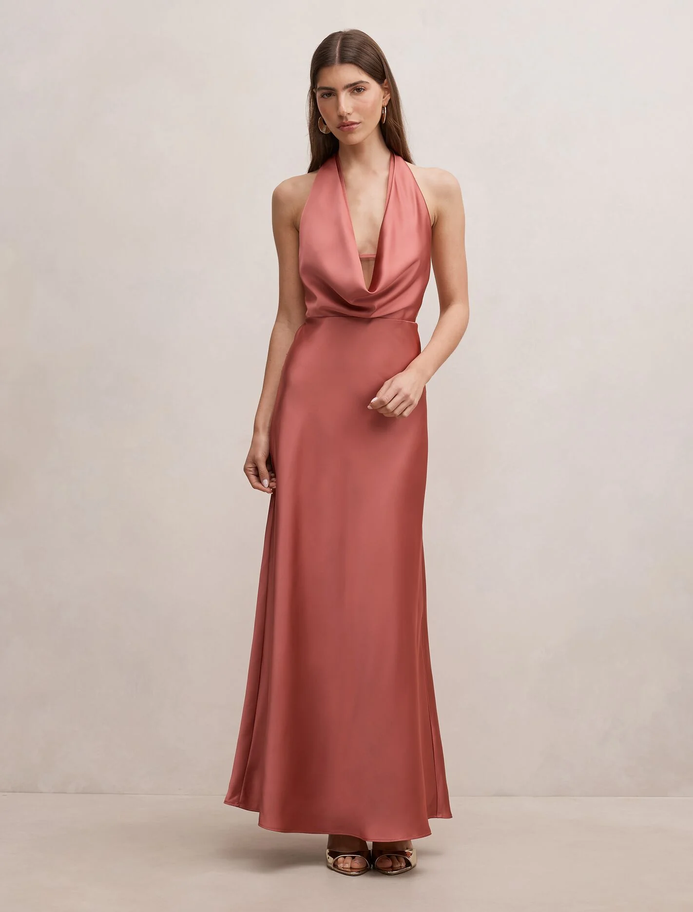 Becca Cowl Halter Satin Dress