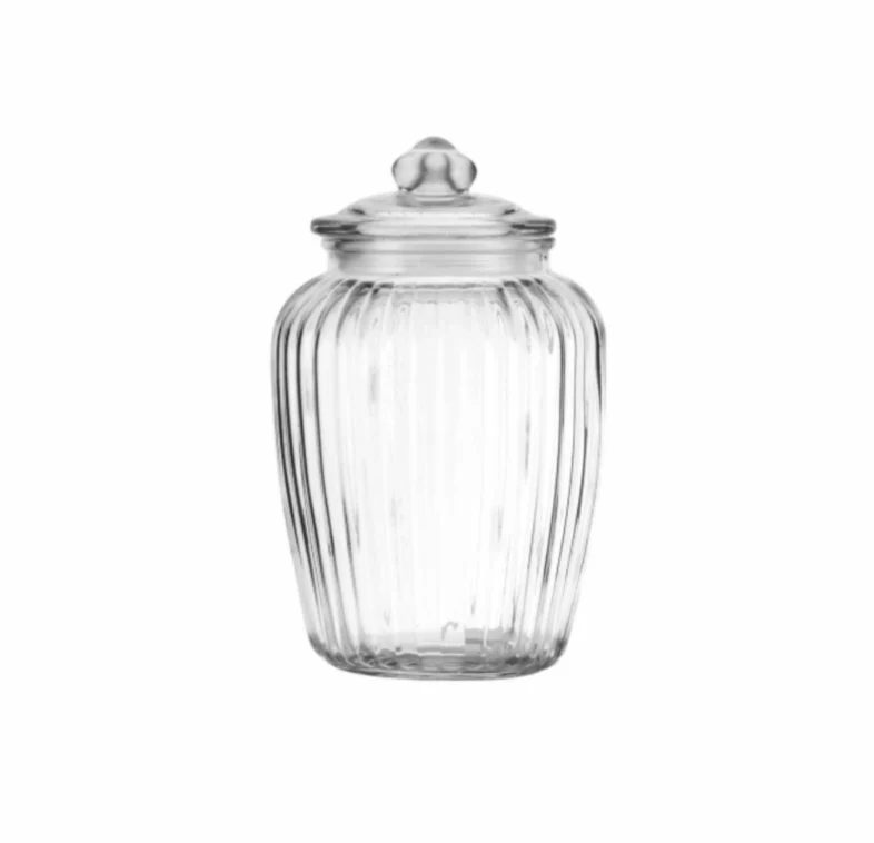 Consol Glass Round Ribbed Glass Cannister 2400ml (2.4L) With Glass Lid