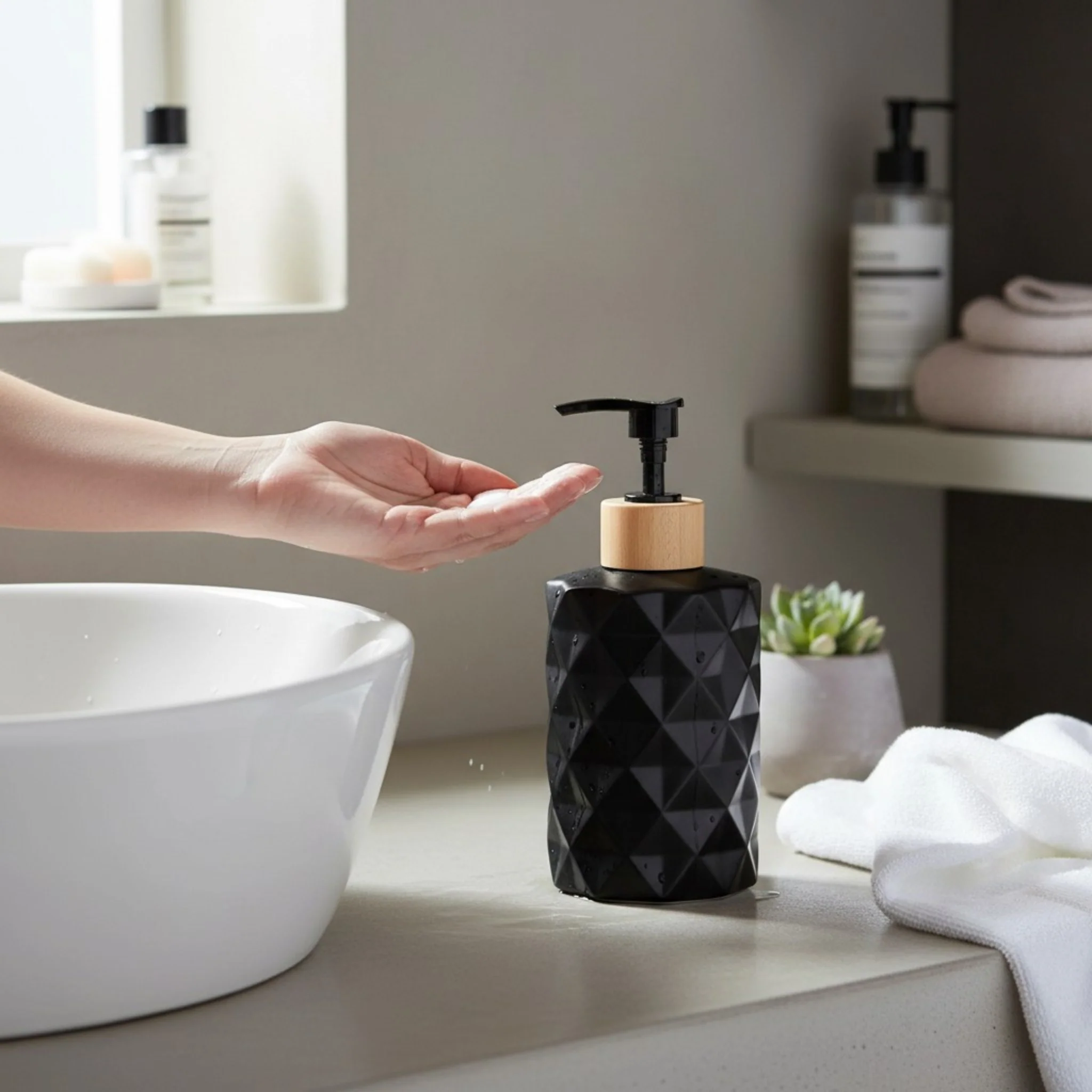 Glass Black Soap Dispenser with Pump Lid 300ml