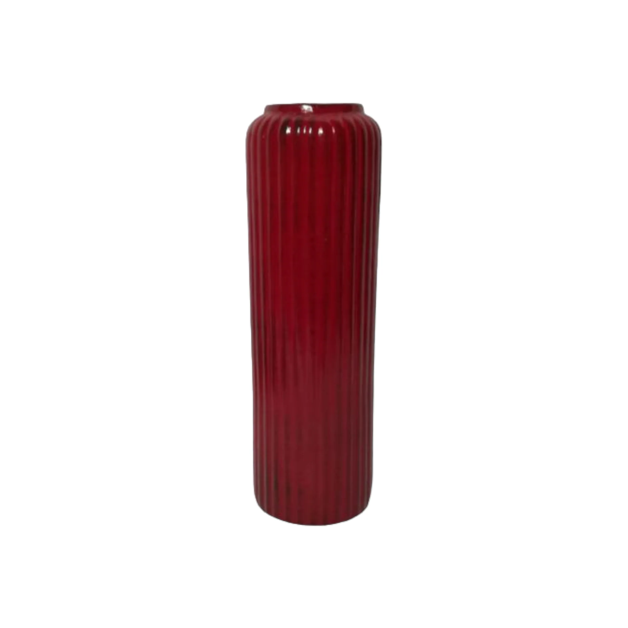 Ceramic Flower Vase Louise Ribbed Bottle Base 17.5x11cm Red