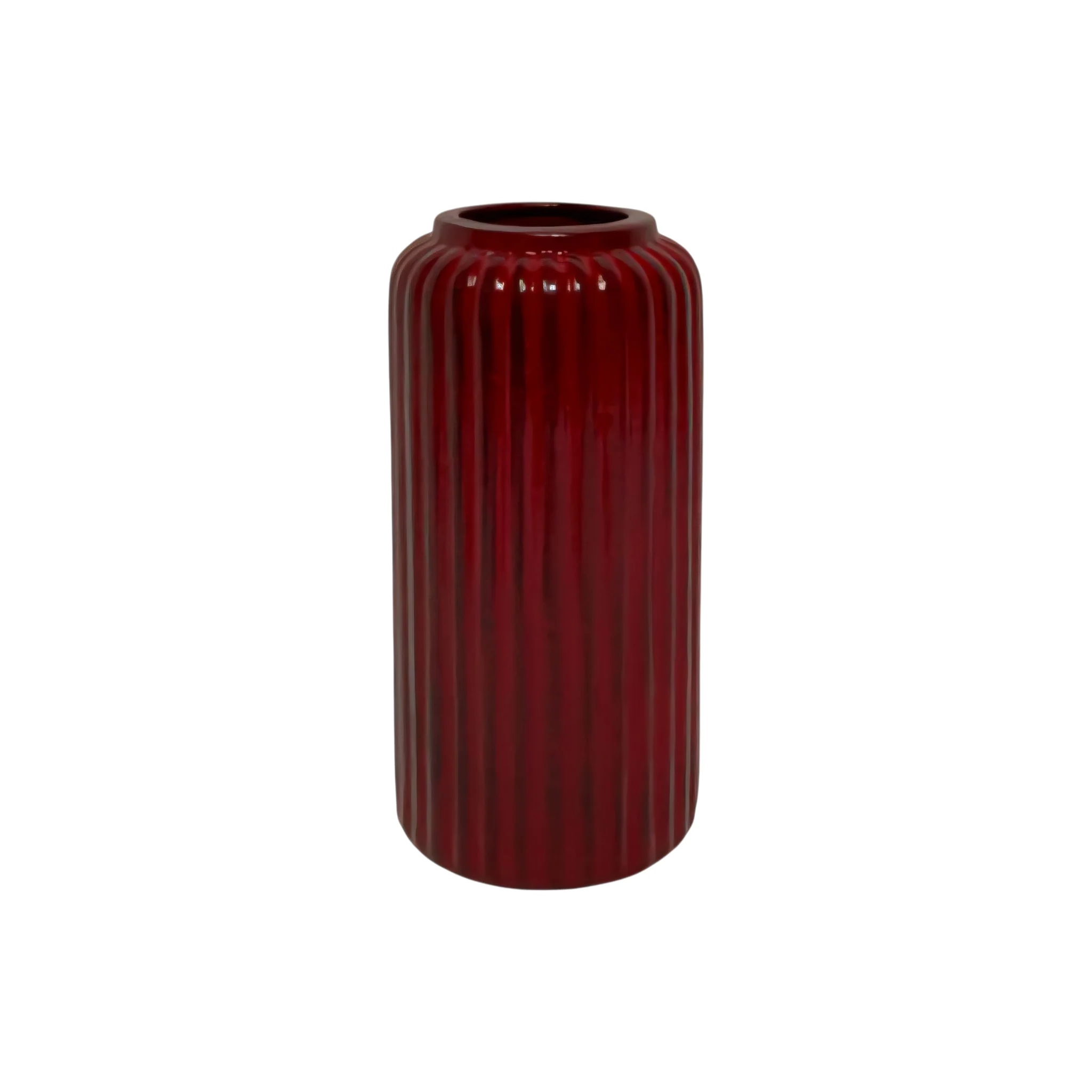 Ceramic Flower Vase Louise Ribbed Bottle Base Metallic 25.5x11cm Bronze