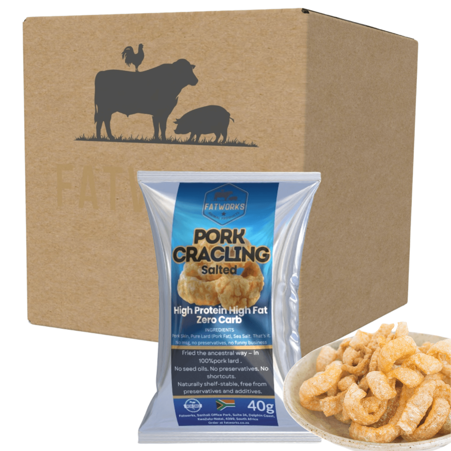Salted Pork Crackling (Fried in Lard) – 4 x 40g Snack Pack