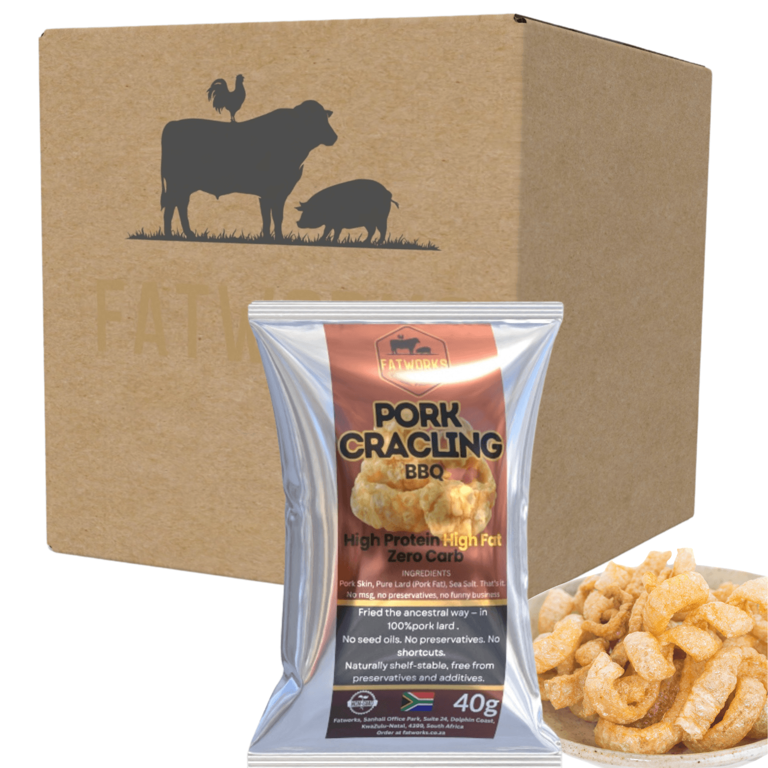 BBQ Pork Crackling (Fried in Lard) – 4 x 40g Snack Pack