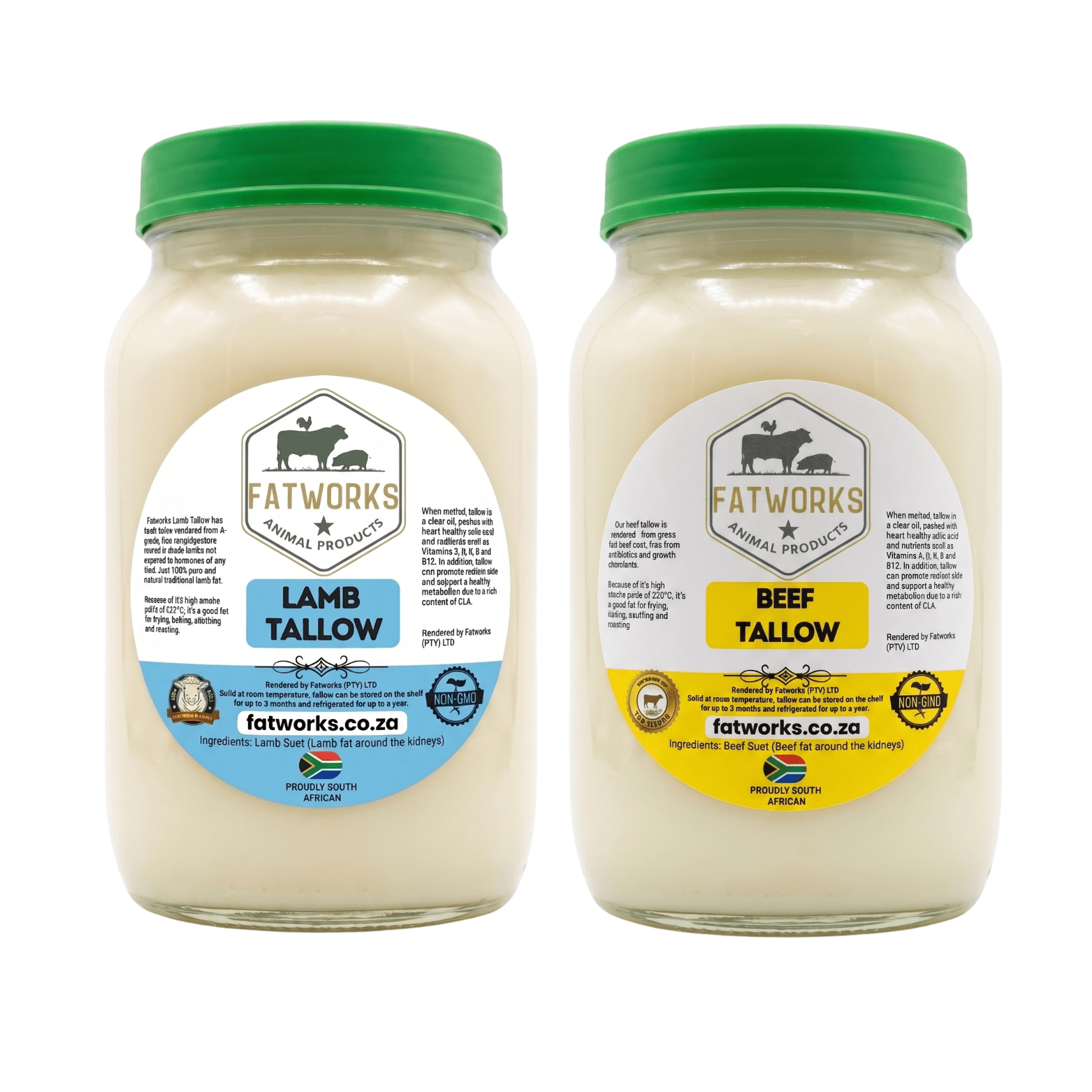 1L Beef tallow and 1L lamb tallow in Consol Glass