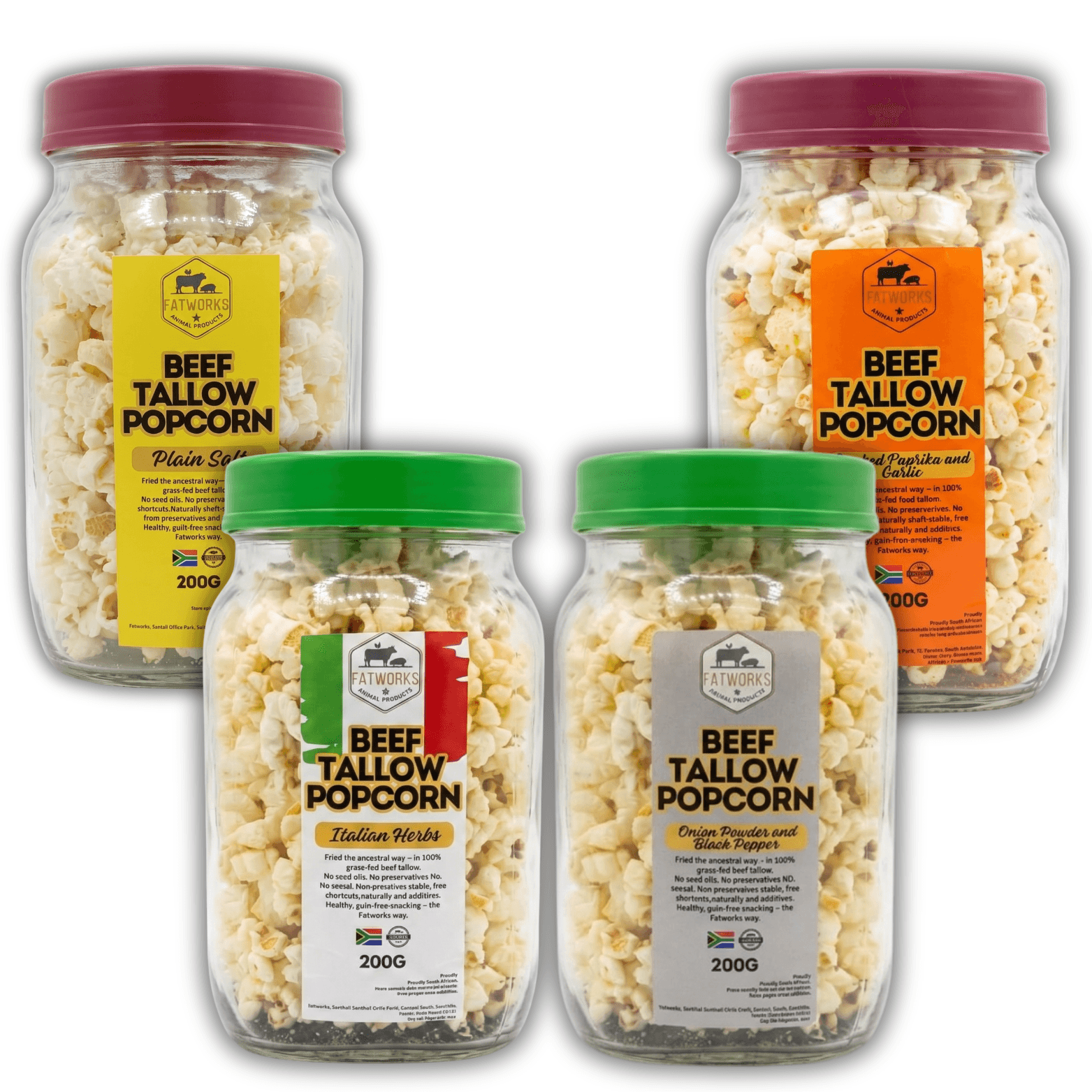 Beef Tallow Popcorn In Consol Glass – 4-Flavour Party Mix