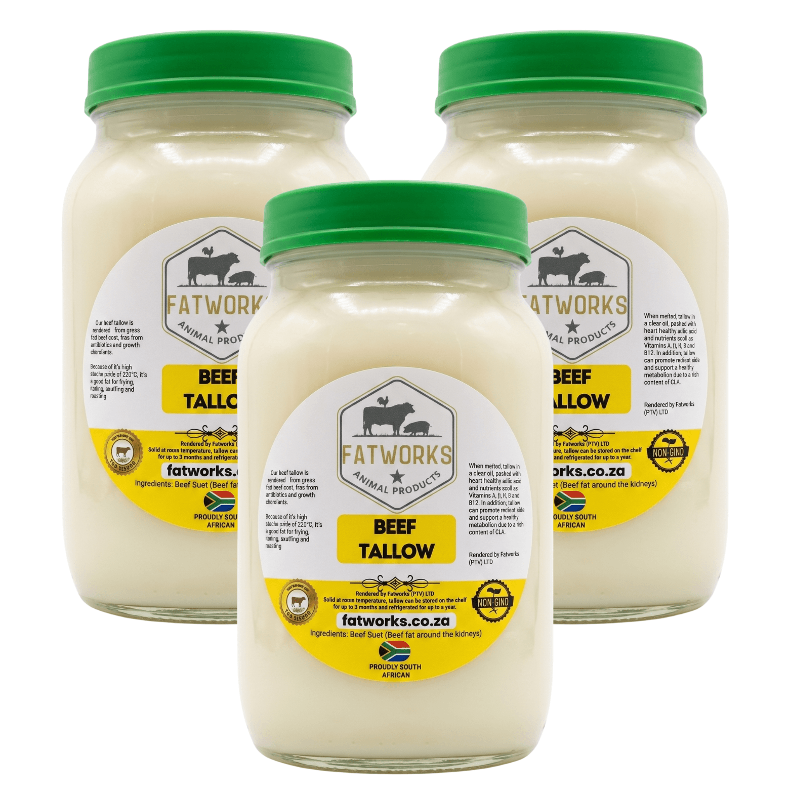 3 x 1L Beef tallow in Consol Glass