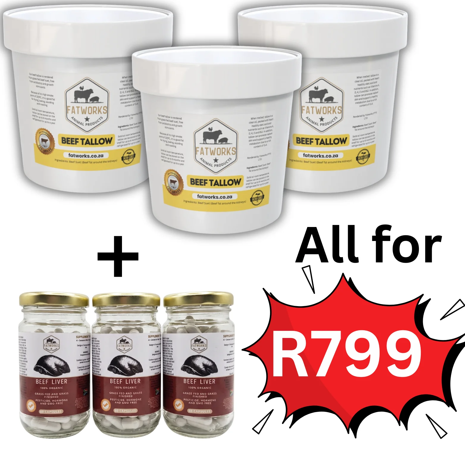 3x 2L Beef Tallow + 3x Beef Liver Capsules (60s)