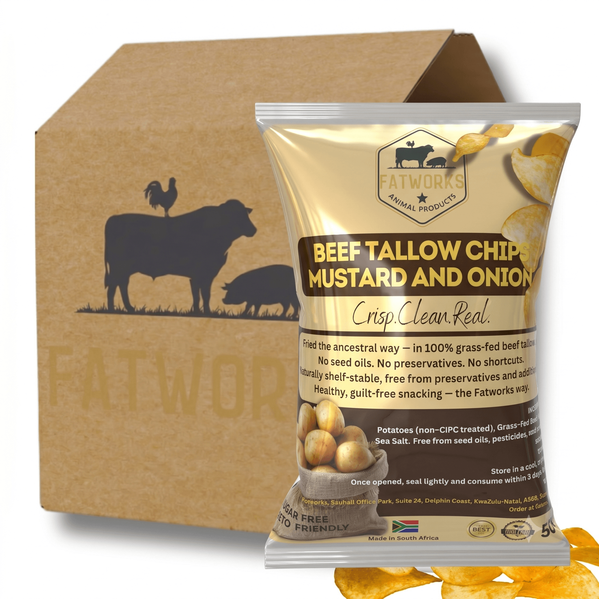 4 x 50g Mustard and Onion Beef tallow chips