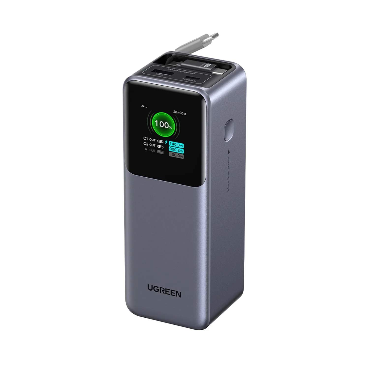 UGREEN 20000mAh Power Bank With Retractable Cable 165W - Grey (UG-PB726-55987B)