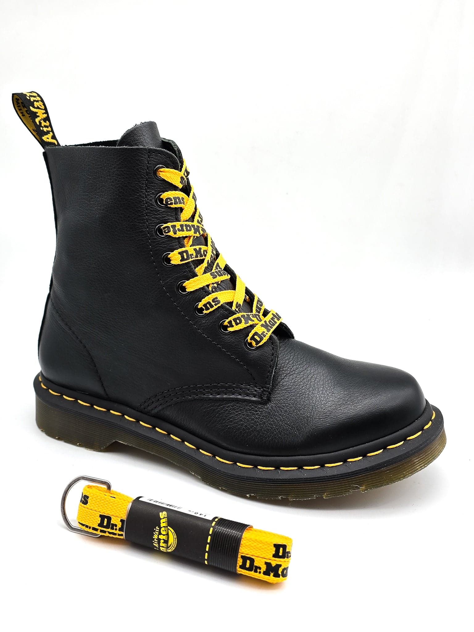 DR. MARTENS FLAT SHOE LACES YELLOW WITH BLACK LOGO 140cm