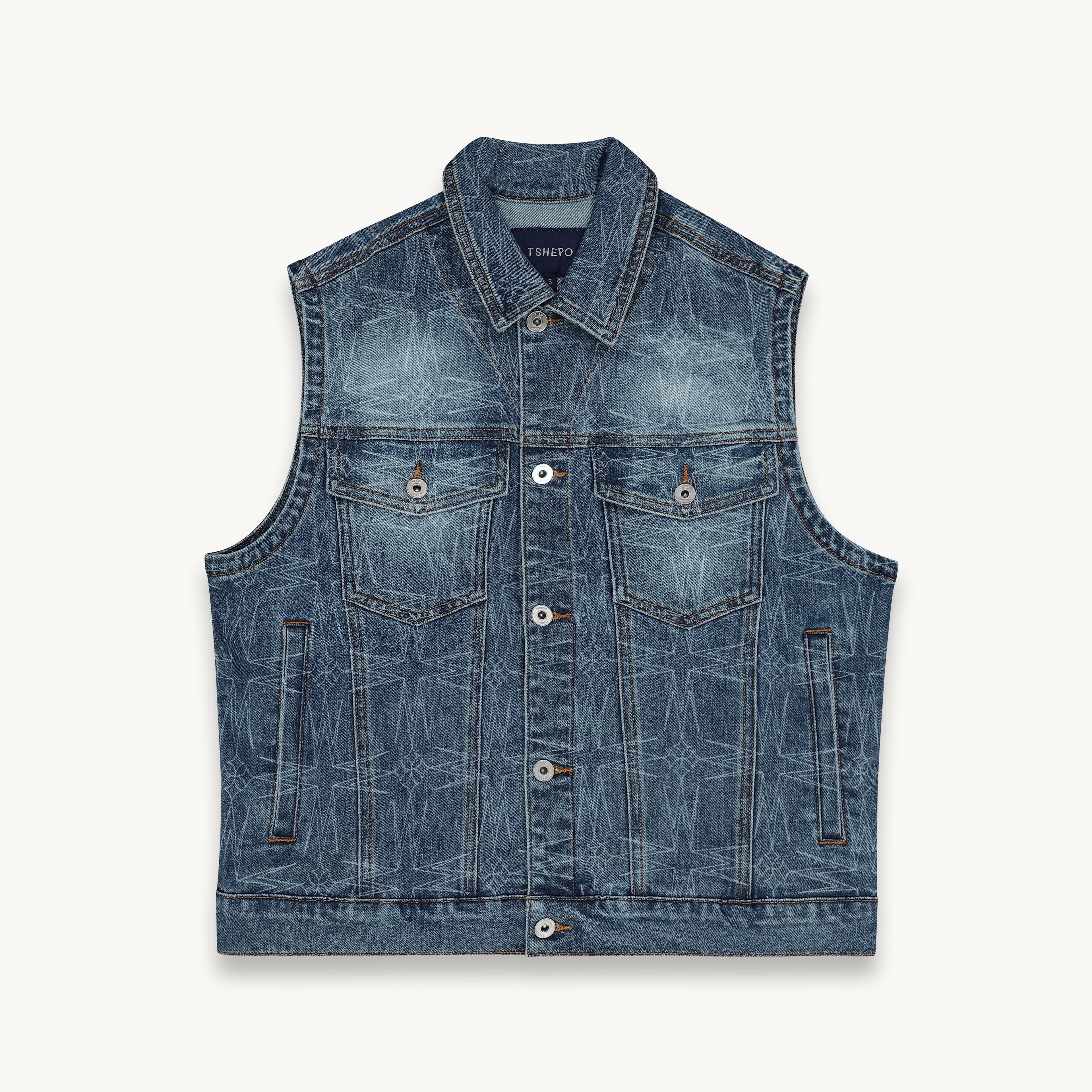 OVI STONEWASH MONOGRAM DENIM WAISTCOAT