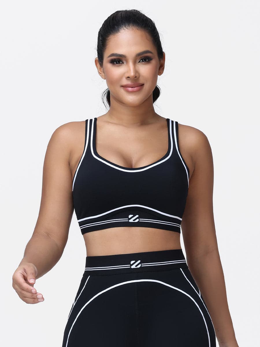Contrast Piping Sports Bra for Women with U-Back