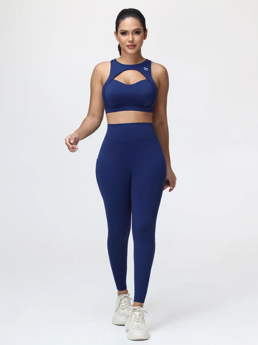 Women’s High-Support Gym Set with Racerback Sports Bra and V-Back Leggings