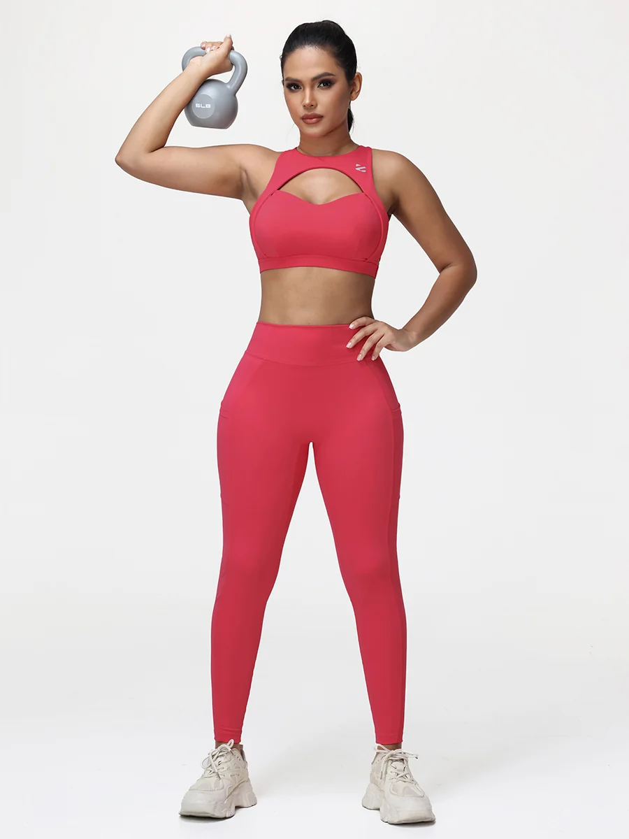 Women’s High-Support Gym Set with Racerback Sports Bra and V-Back Leggings