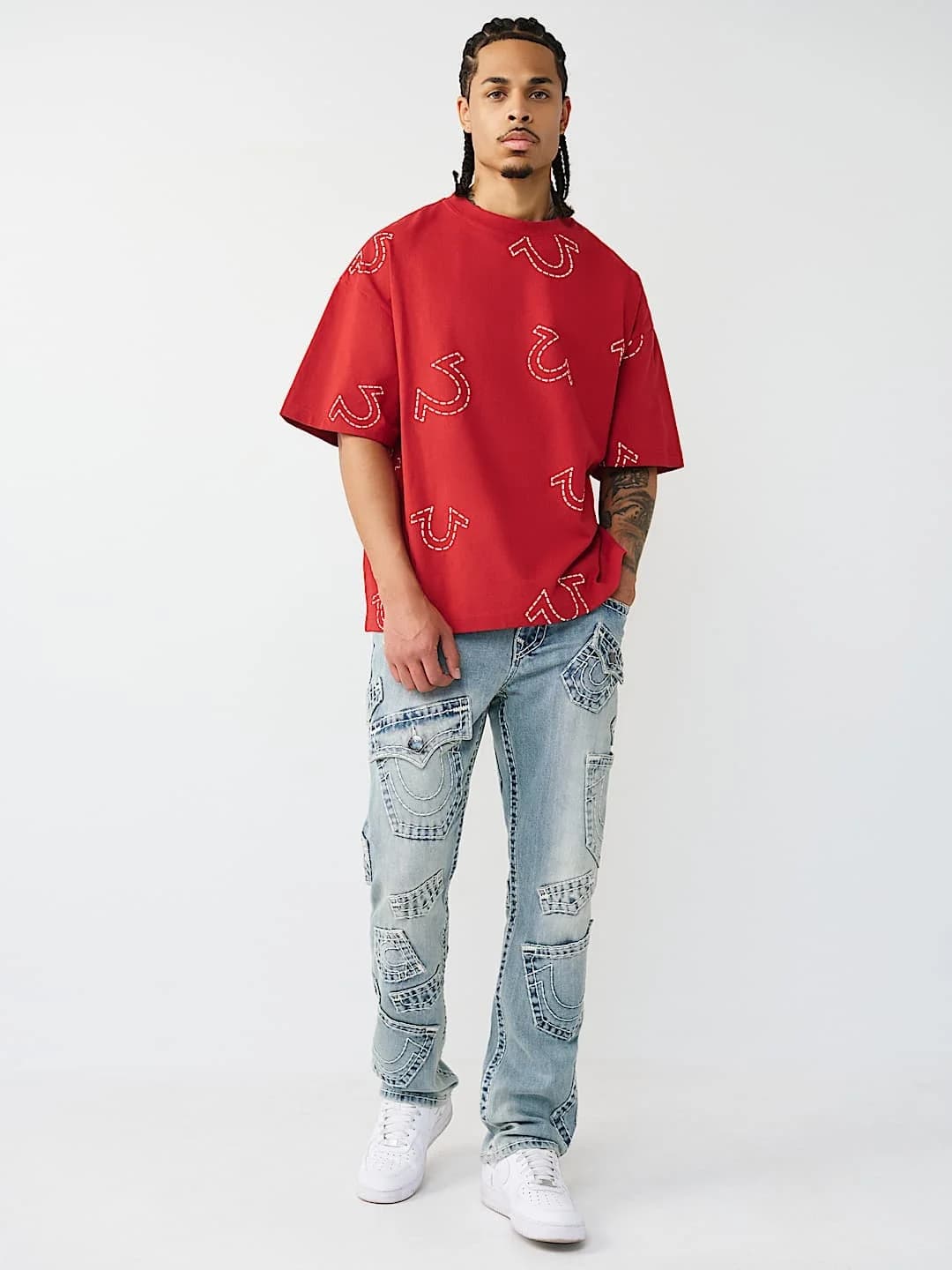 True Religion T-Shirt Ss Hs Print Oversized Travertine Red