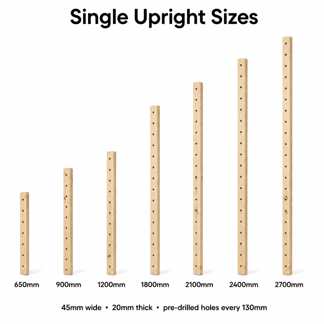 🧱 Single Uprights (650mm – 2700mm)
