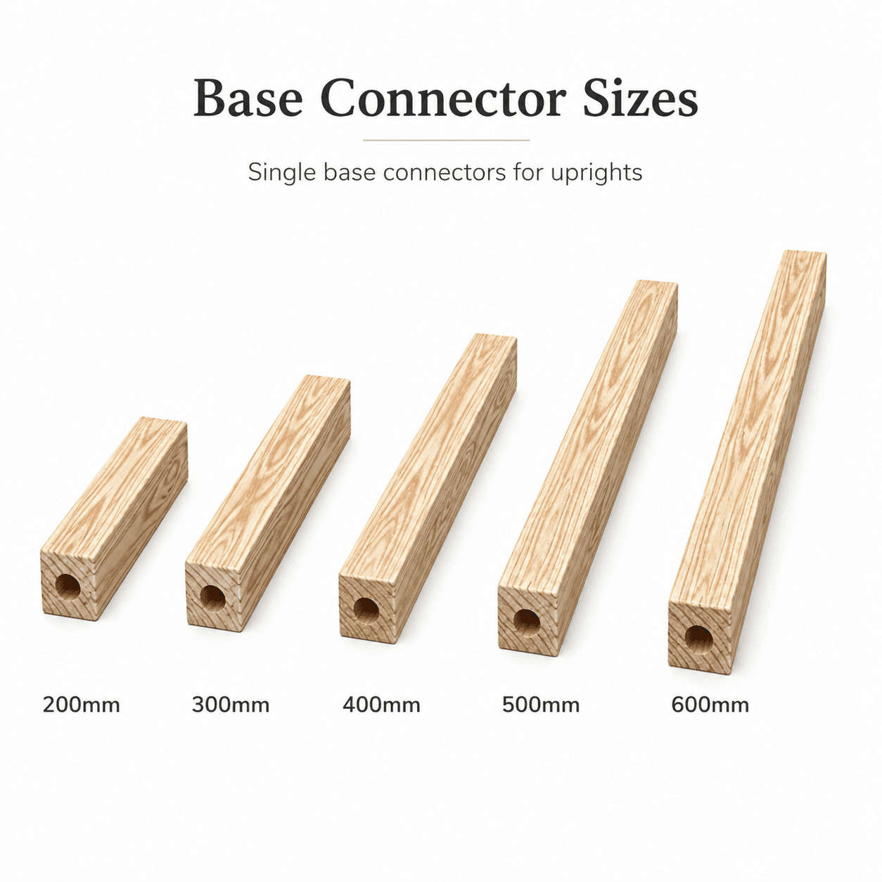 🔩 Modular Shelving Base Connector (Pine Timber) – 200mm to 600mm