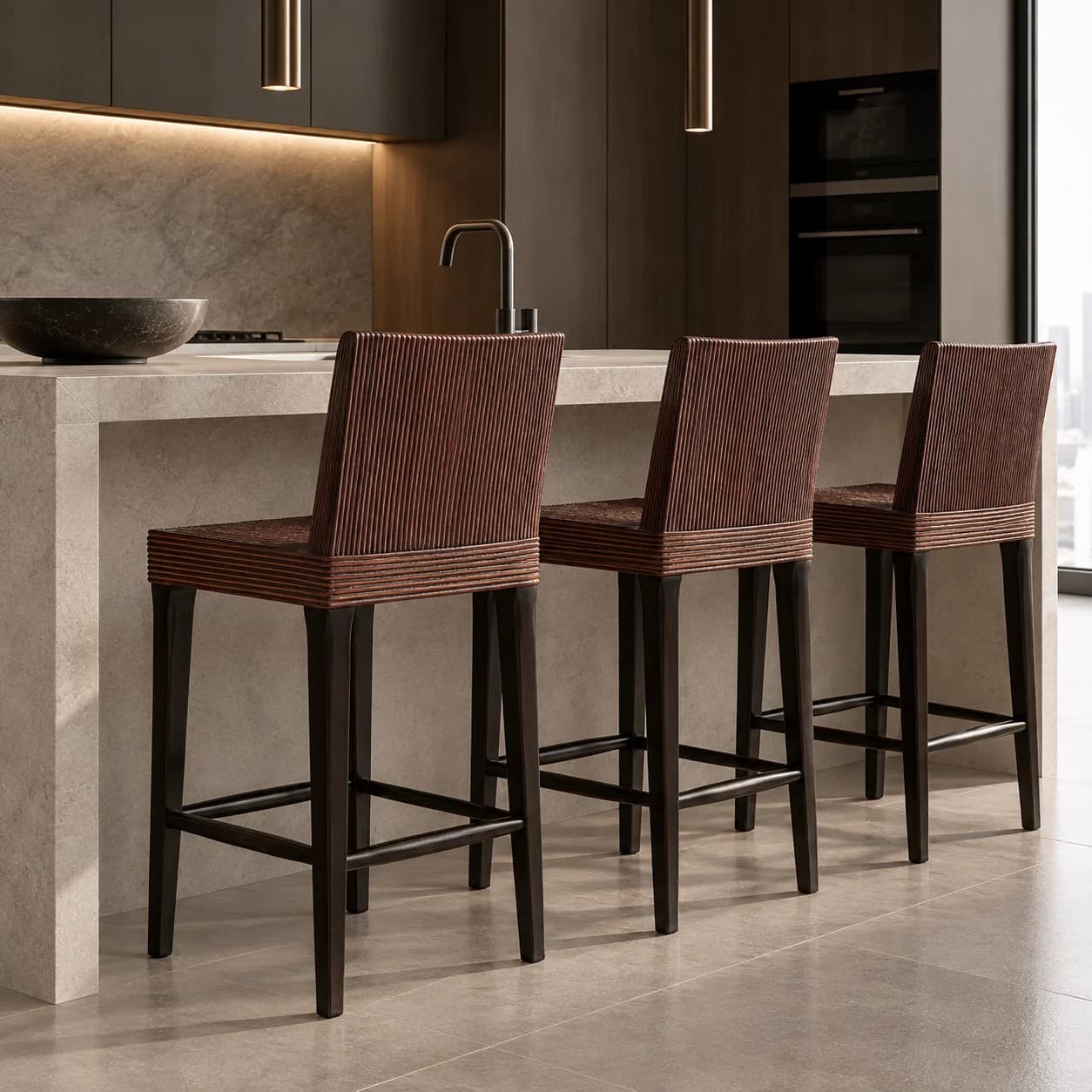 Rattan Bar Chair | Dark Brown Made From Solid Wood