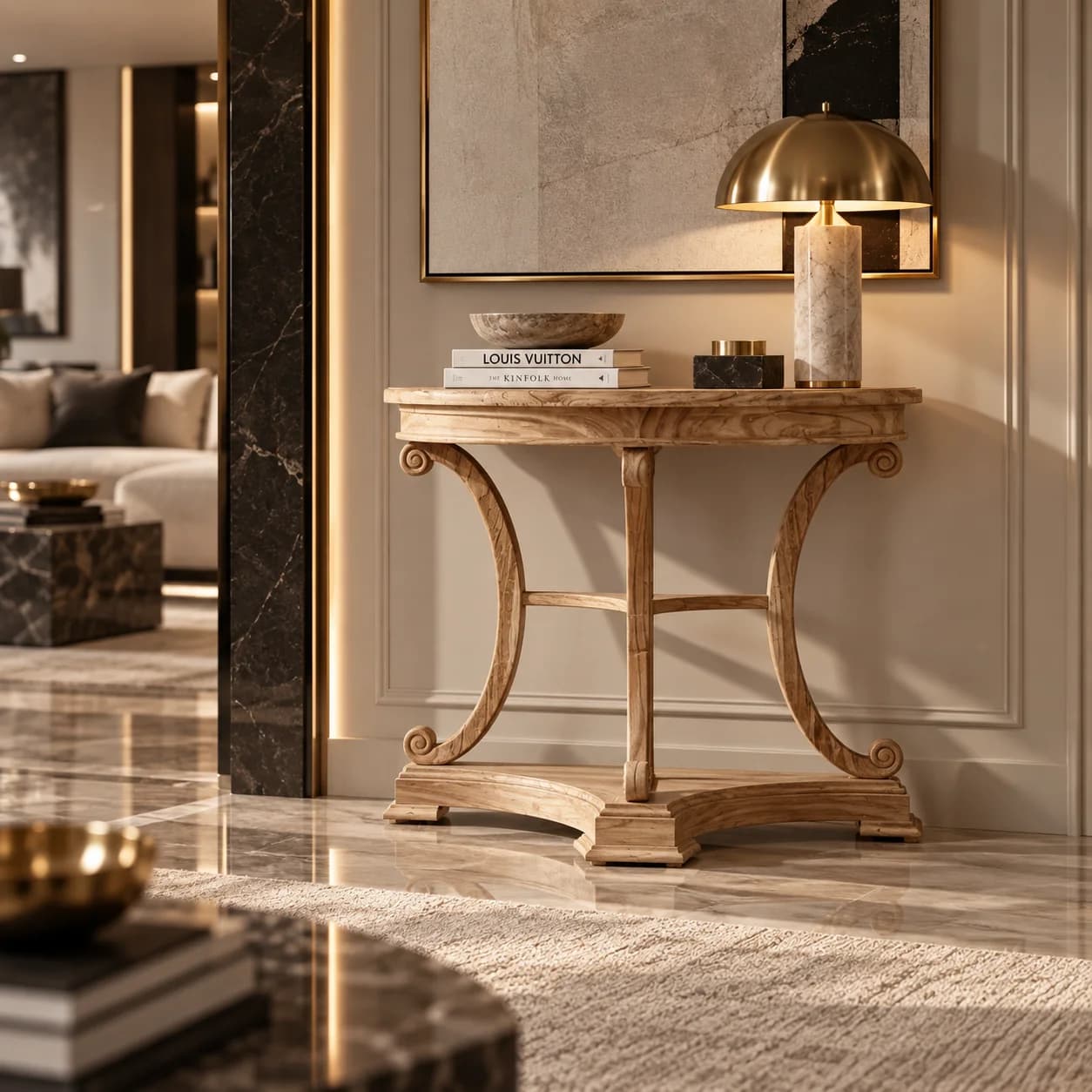 Classic Half-moon Console Table | Natural 75x85x40