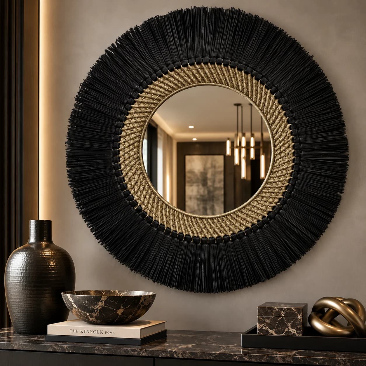 Natural Frame Mirror | Black Trim, 100cm